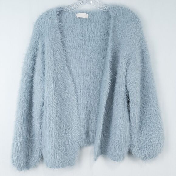 HARU Seoul Fuzzy Faux Fur Open Cardigan Womens M/L Light Blue Korean Harajuku - Picture 1 of 14